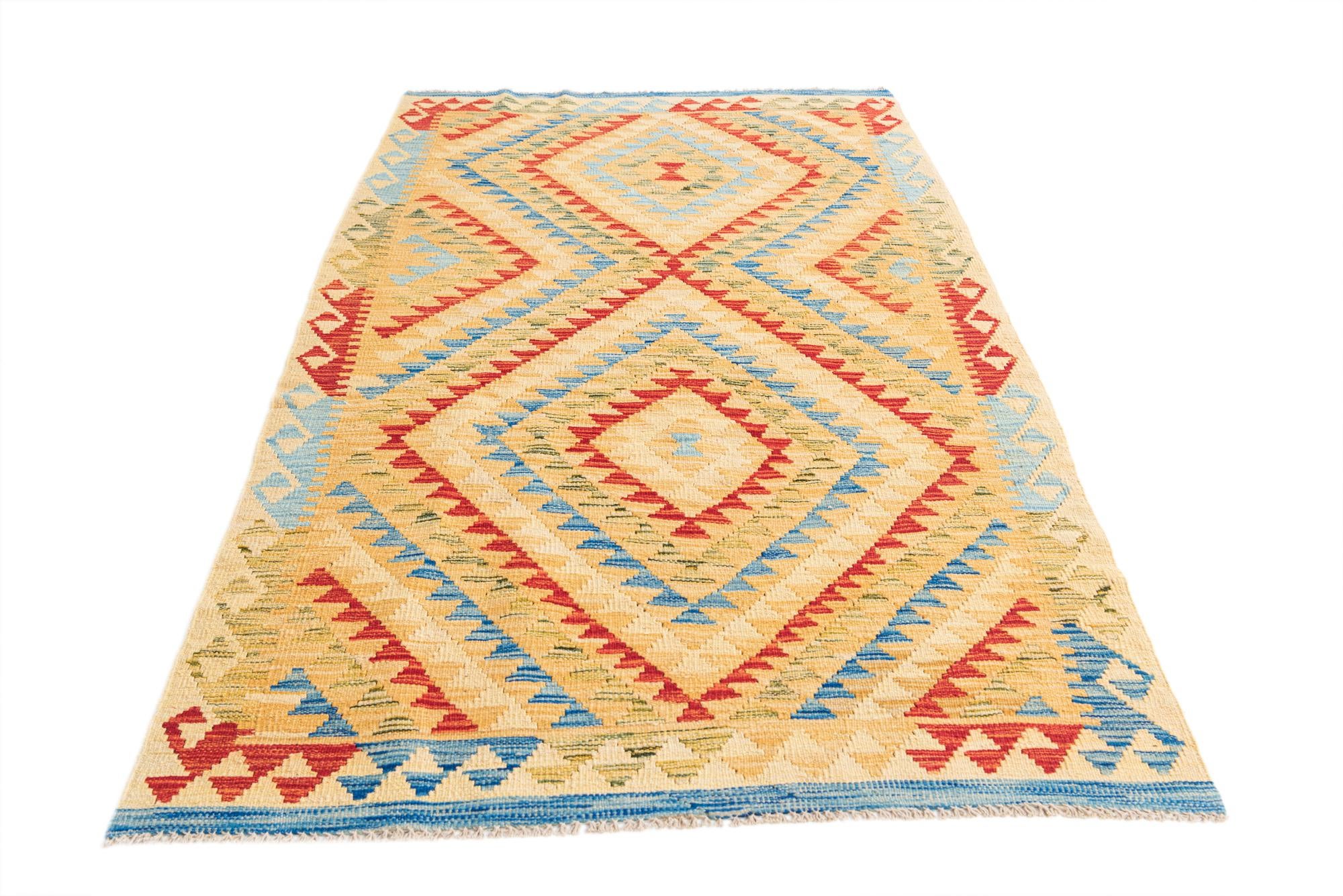 3' 9 x 6' 6 Hand Woven Kilim Maymana Wool Rug