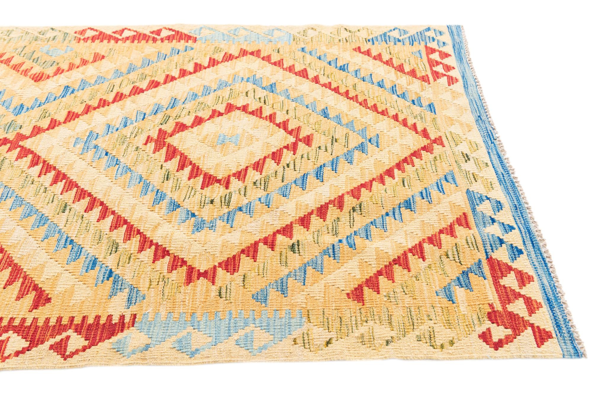 3' 9 x 6' 6 Hand Woven Kilim Maymana Wool Rug