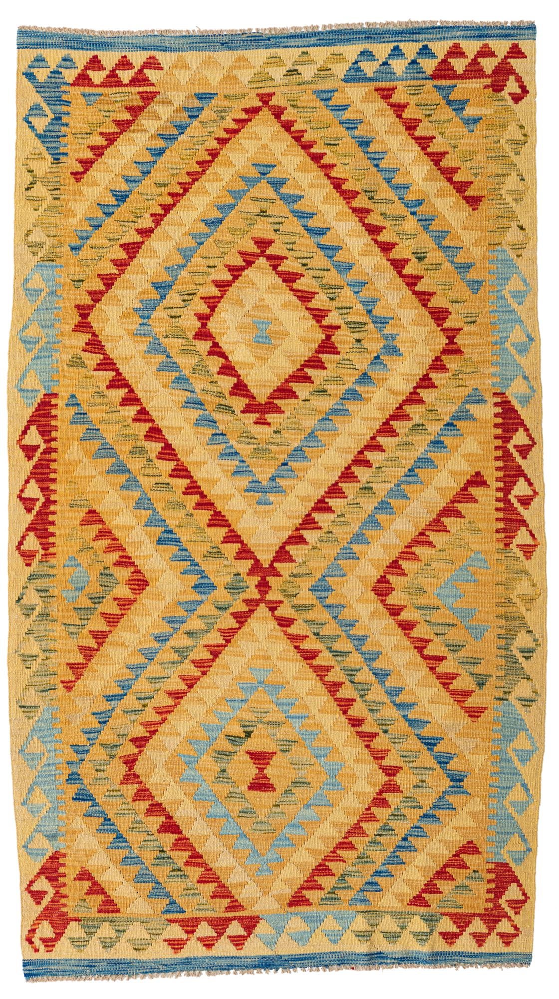 3' 9 x 6' 6 Hand Woven Kilim Maymana Wool Rug