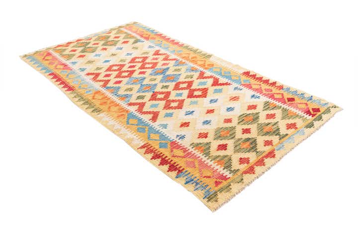 3' 7 x 6' 6 Hand Woven Kilim Maymana Wool Rug