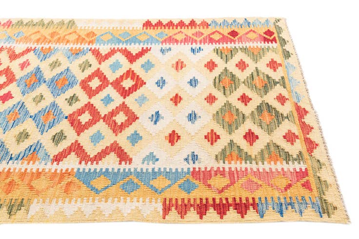 Detail image of 3' 7 x 6' 6 Hand Woven Kilim Maymana Wool Rug
