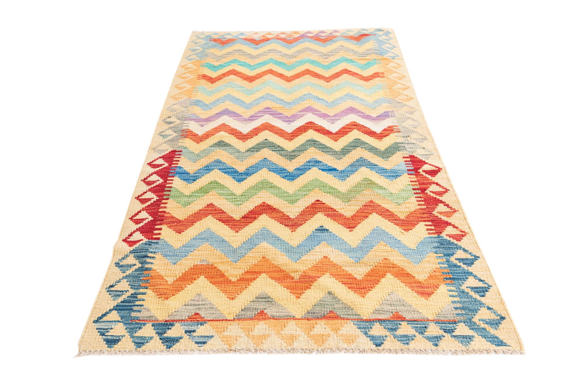 3' 4 x 6' 4 Hand Woven Kilim Maymana Wool Rug