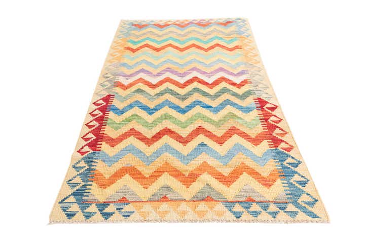 3' 4 x 6' 4 Hand Woven Kilim Maymana Wool Rug