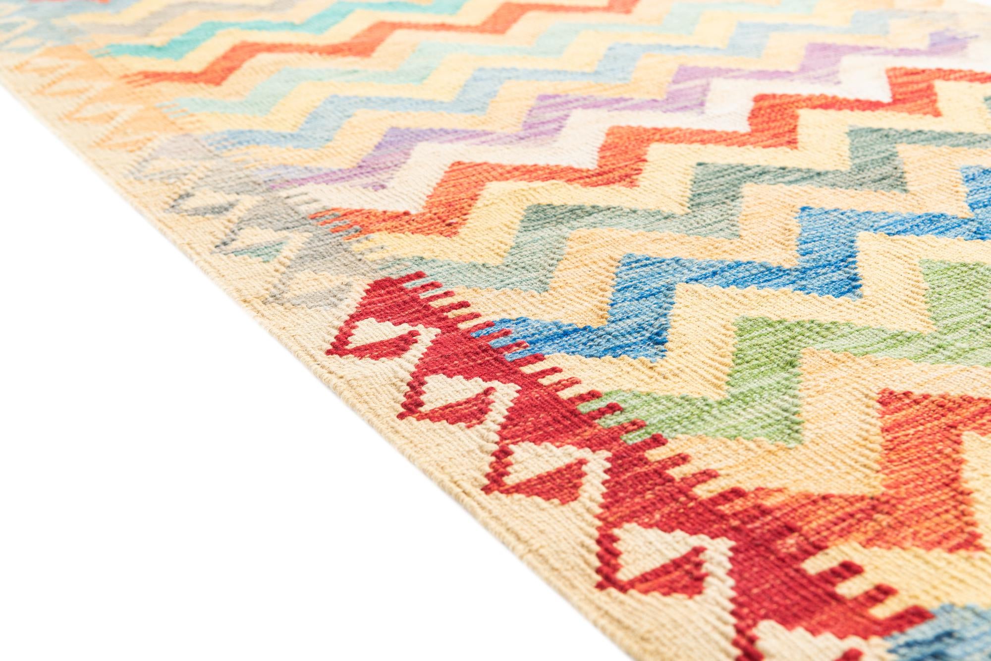 3' 4 x 6' 4 Hand Woven Kilim Maymana Wool Rug
