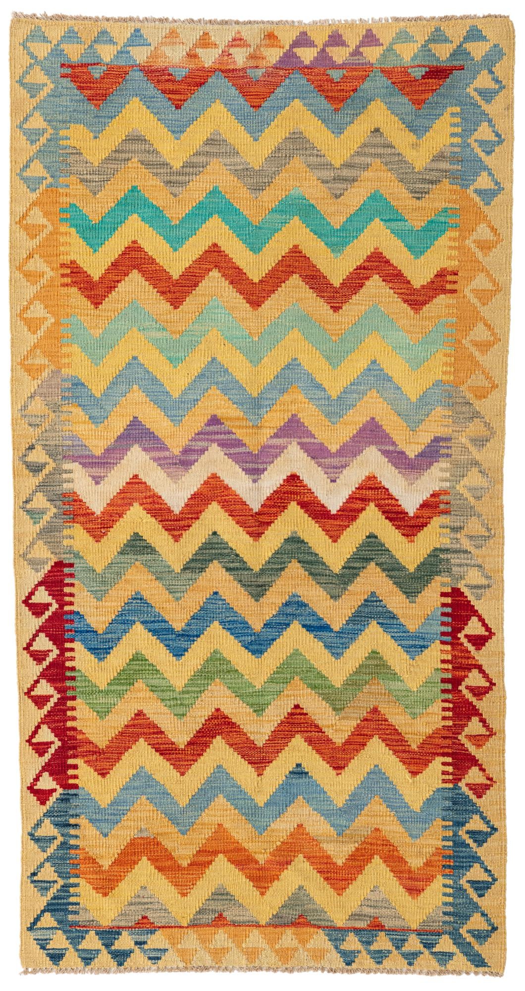 3' 4 x 6' 4 Hand Woven Kilim Maymana Wool Rug