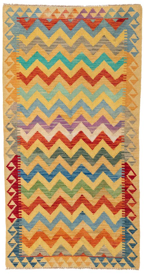 Detail image of 3' 4 x 6' 4 Hand Woven Kilim Maymana Wool Rug