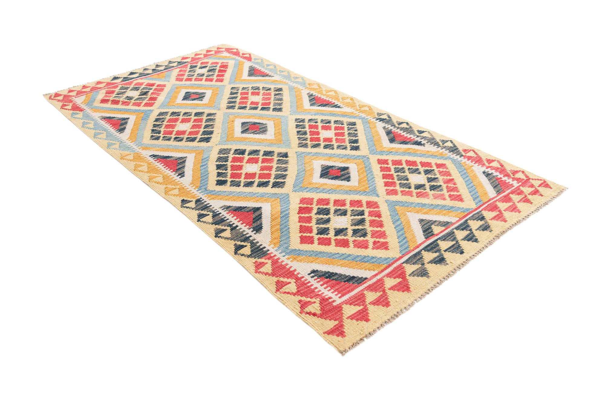 3' 6 x 6' 6 Hand Woven Kilim Maymana Wool Rug