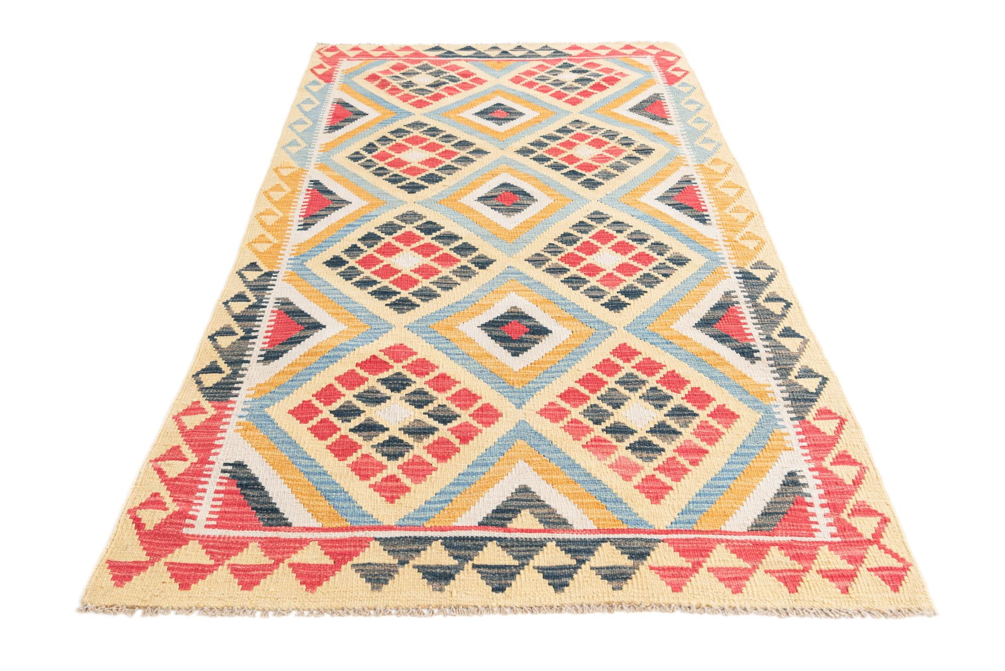 3' 6 x 6' 6 Hand Woven Kilim Maymana Wool Rug