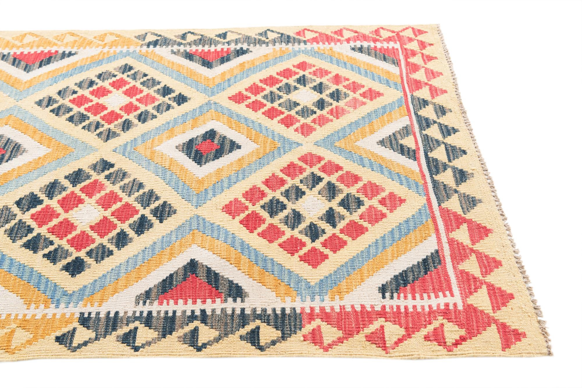 3' 6 x 6' 6 Hand Woven Kilim Maymana Wool Rug