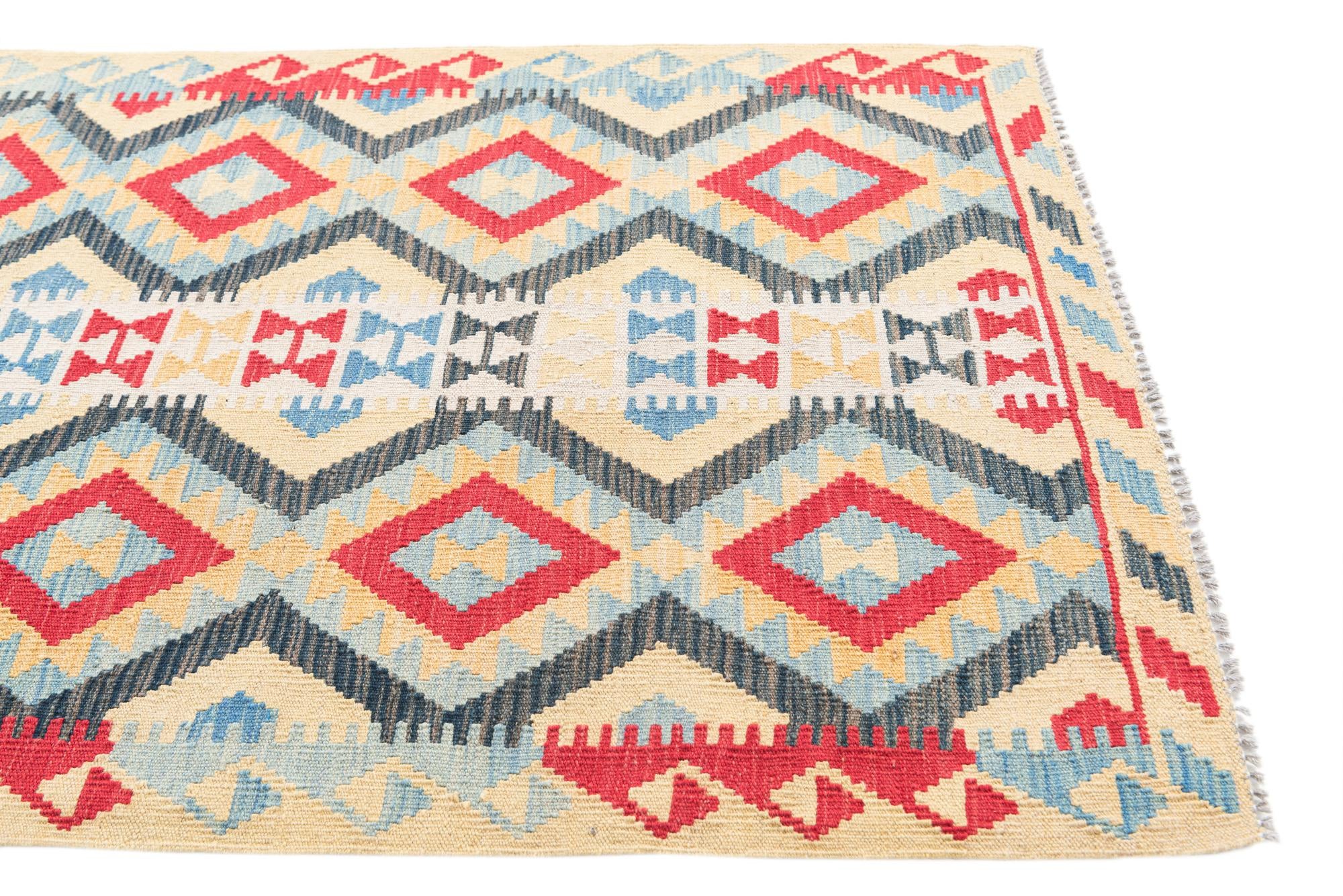 3' 7 x 6' 7 Hand Woven Kilim Maymana Wool Rug
