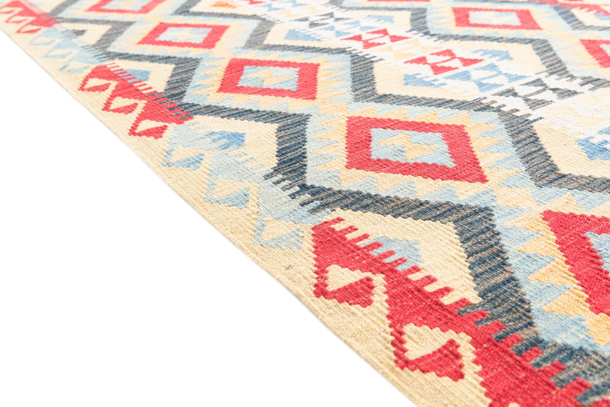 3' 7 x 6' 7 Hand Woven Kilim Maymana Wool Rug