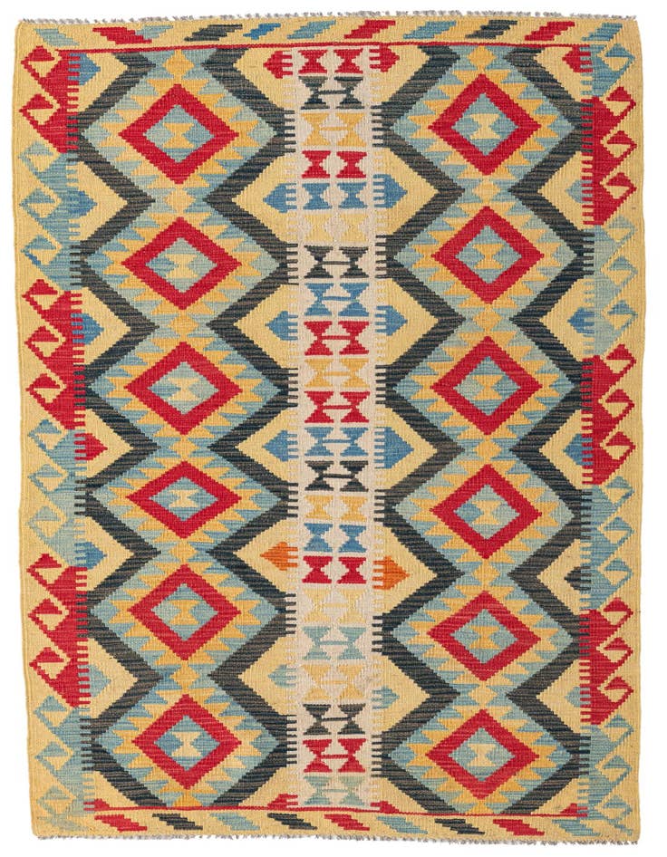 Detail image of 3' 7 x 6' 7 Hand Woven Kilim Maymana Wool Rug