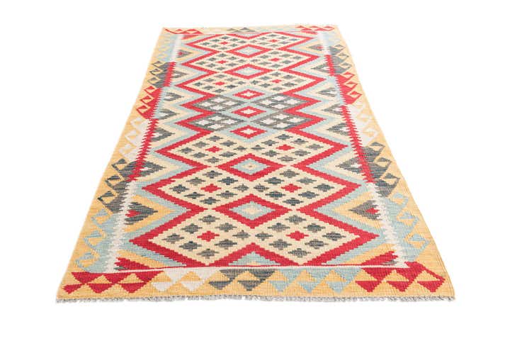 3' 7 x 6' 9 Hand Woven Kilim Maymana Wool Rug