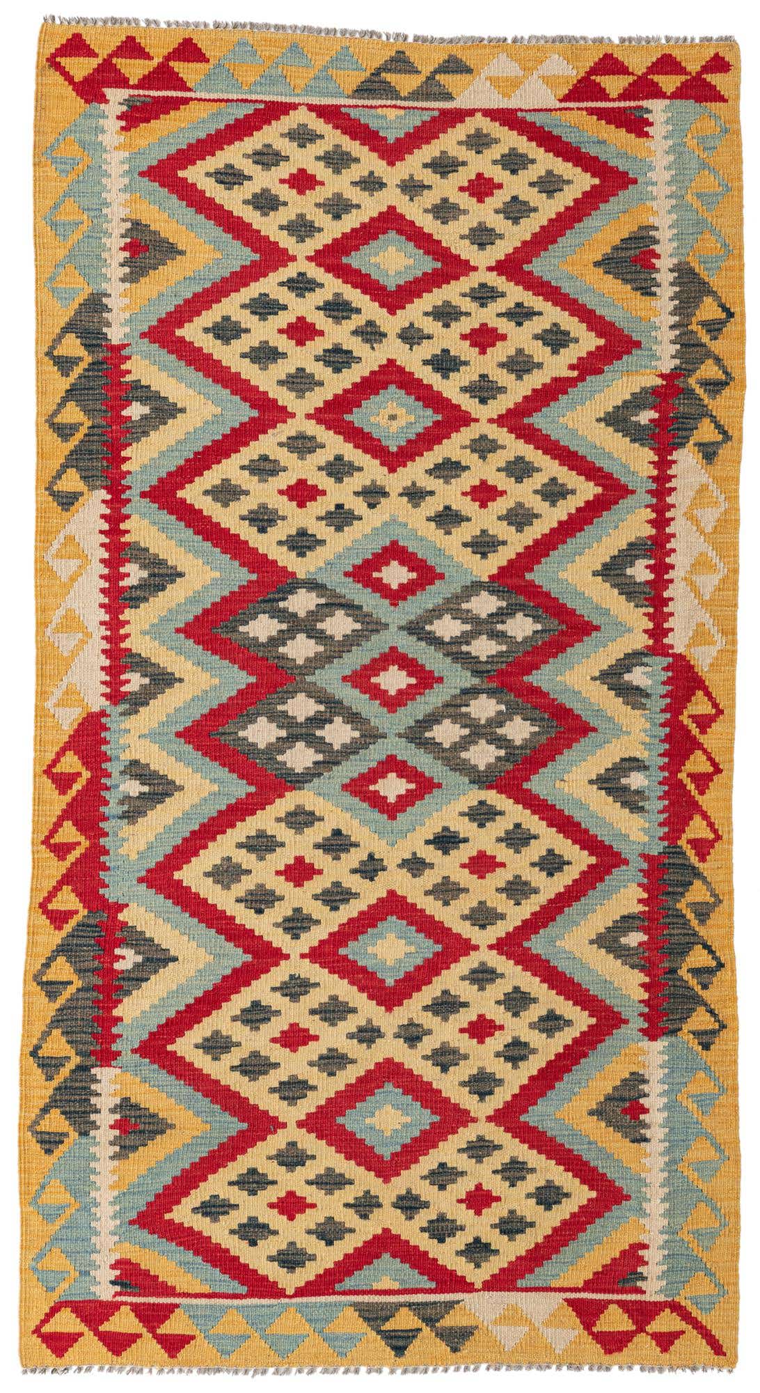 3' 7 x 6' 9 Hand Woven Kilim Maymana Wool Rug