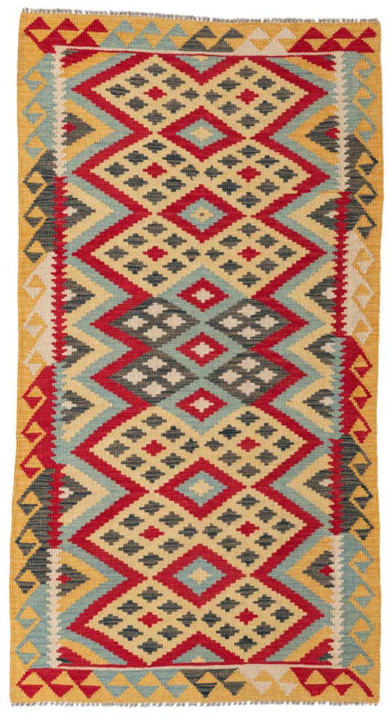 3' 7 x 6' 9 Hand Woven Kilim Maymana Wool Rug