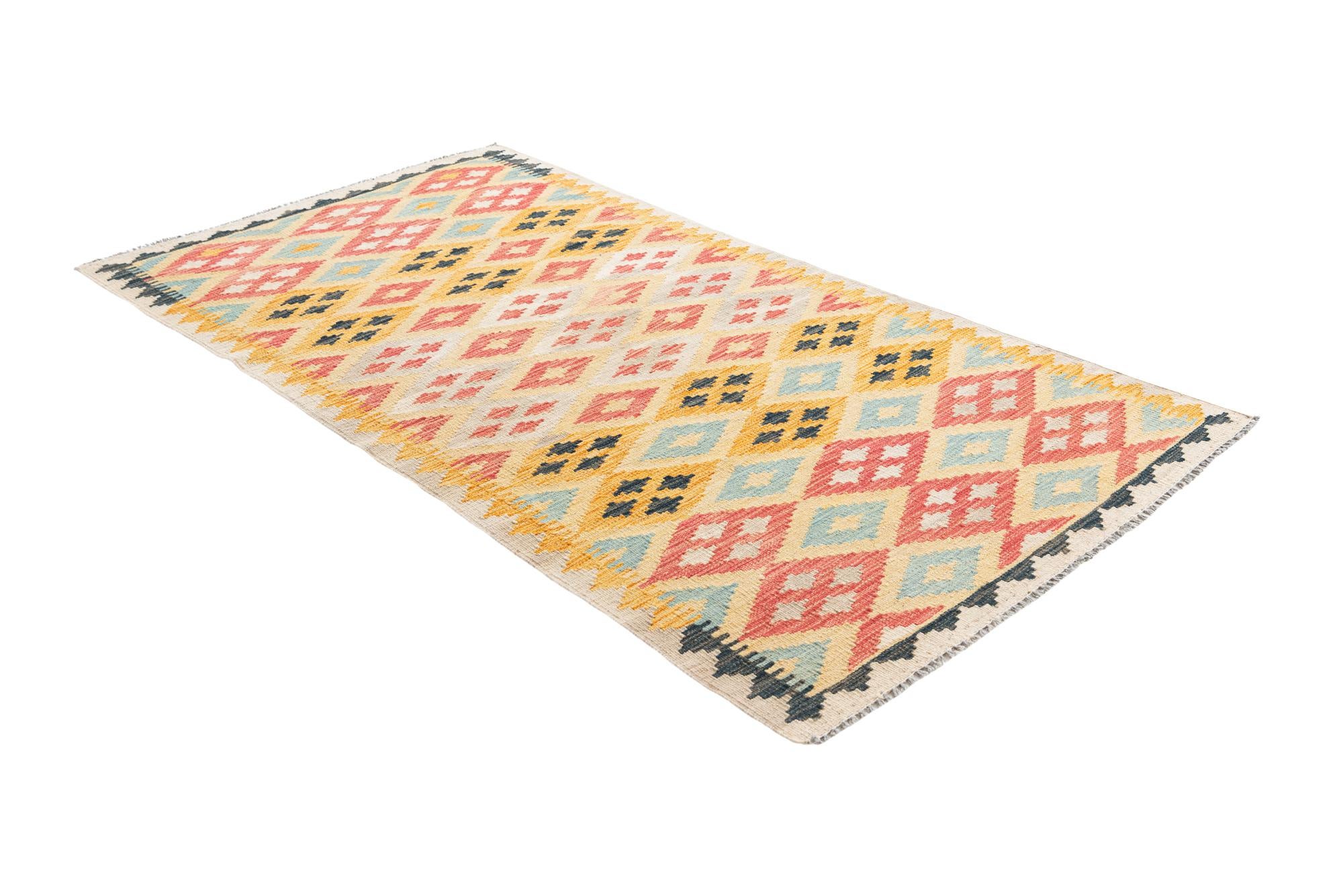 3' 4 x 6' 6 Hand Woven Kilim Maymana Wool Rug