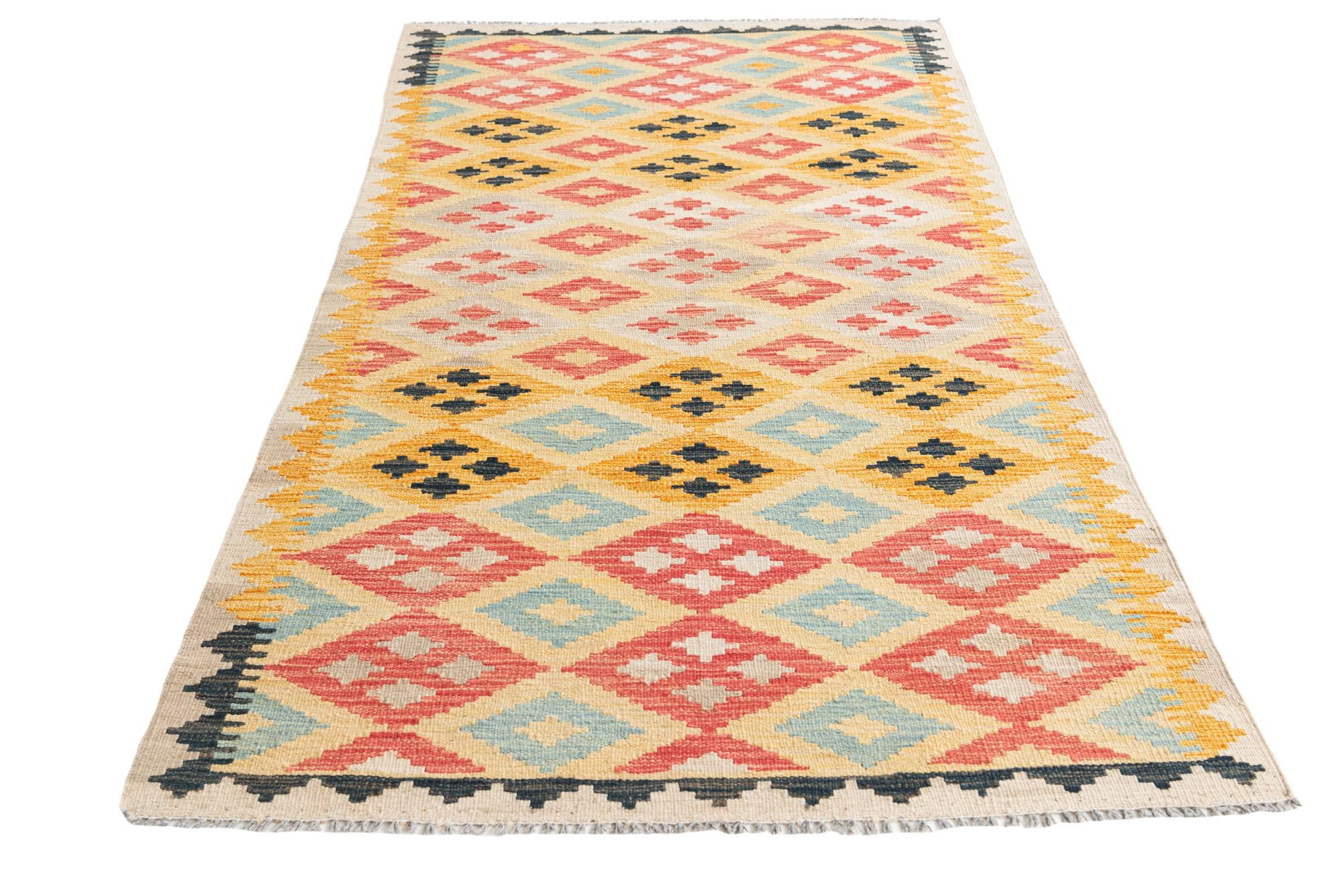 3' 4 x 6' 6 Hand Woven Kilim Maymana Wool Rug
