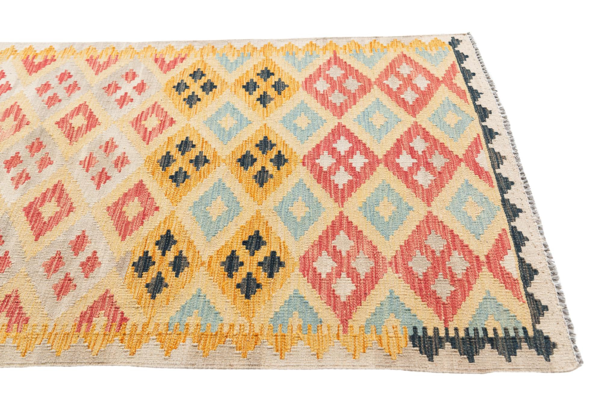 3' 4 x 6' 6 Hand Woven Kilim Maymana Wool Rug