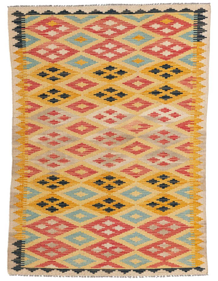 Detail image of 3' 4 x 6' 6 Hand Woven Kilim Maymana Wool Rug