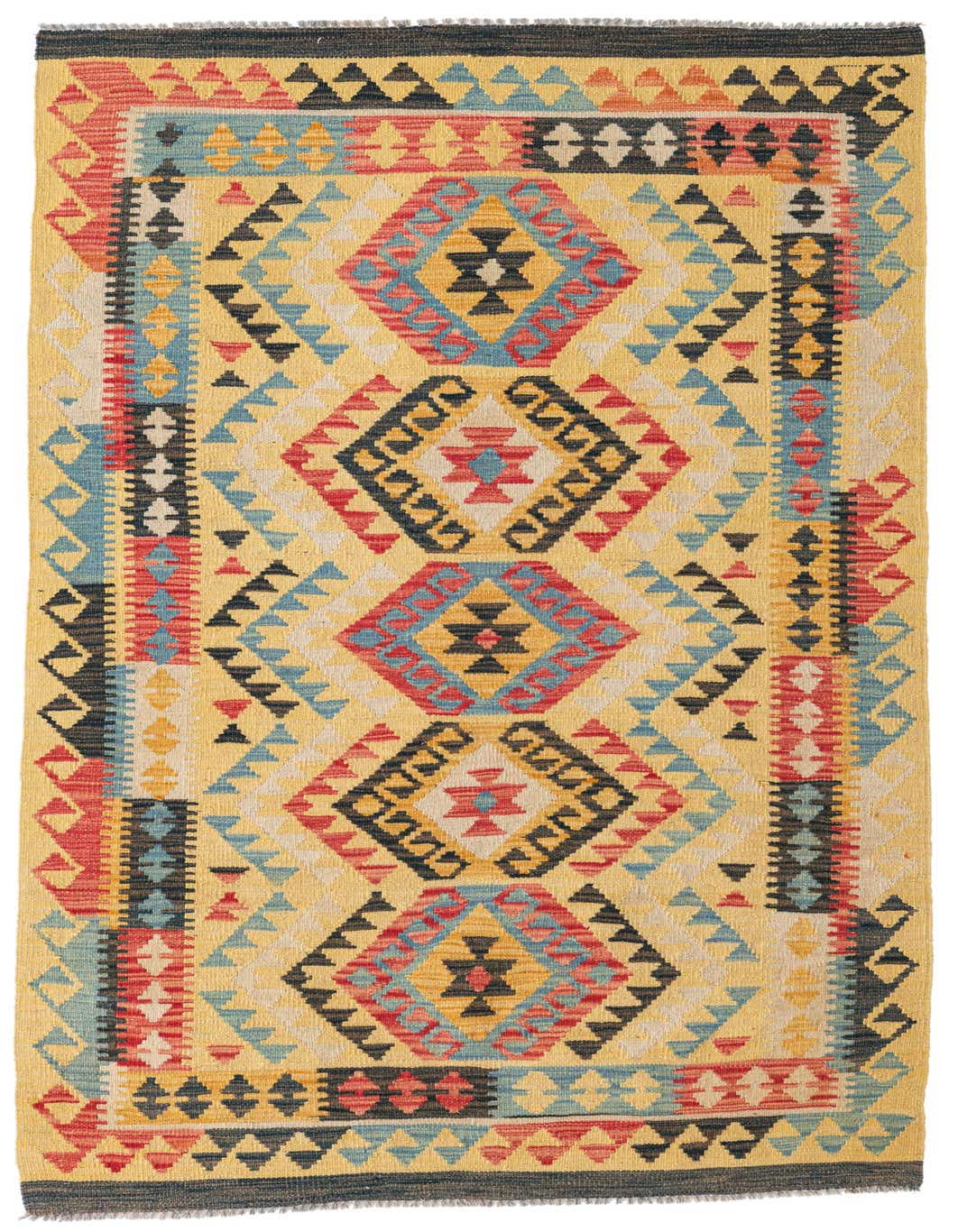 3' 7 x 6' 9 Hand Woven Kilim Maymana Wool Rug