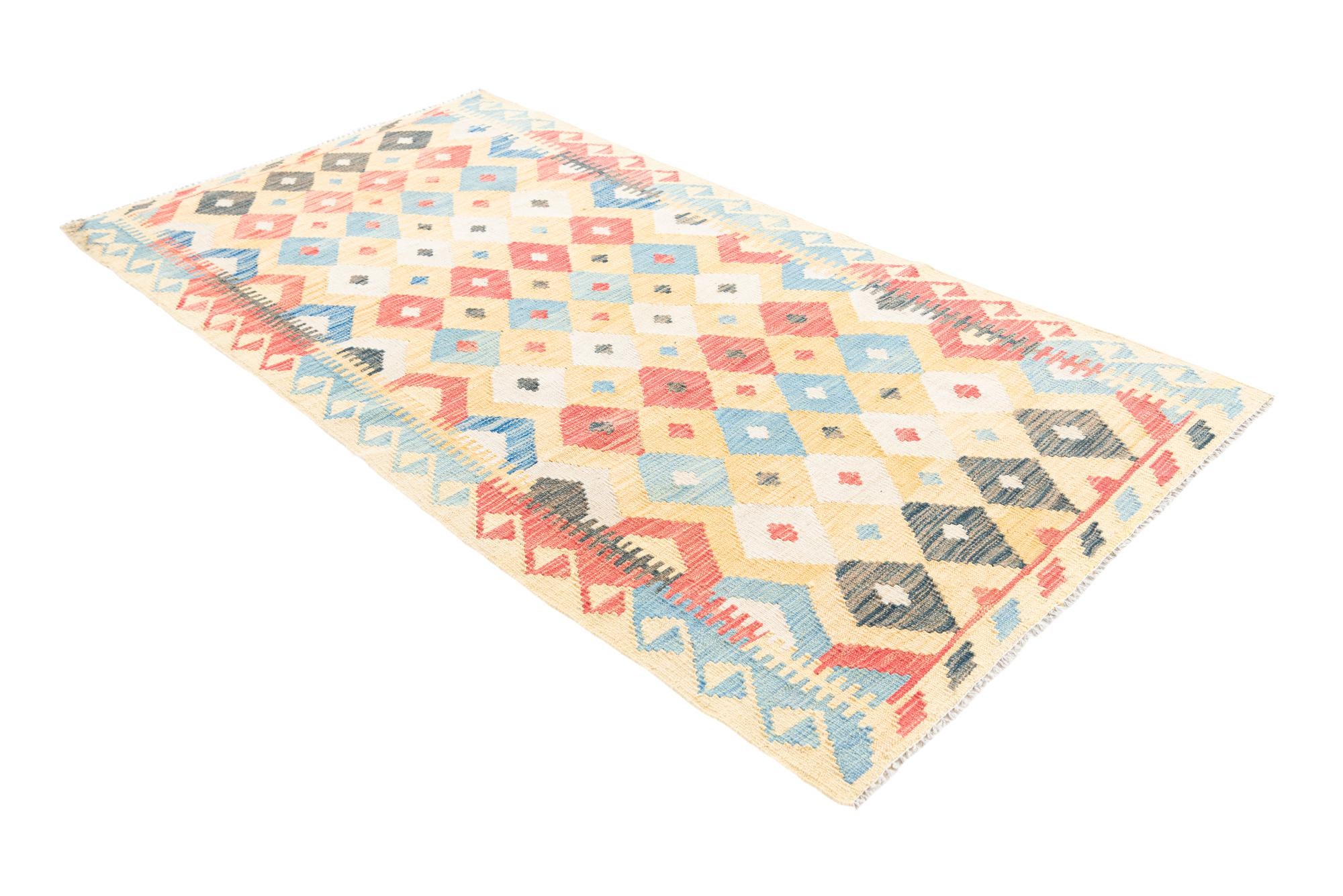 3' 5 x 6' 6 Hand Woven Kilim Maymana Wool Rug