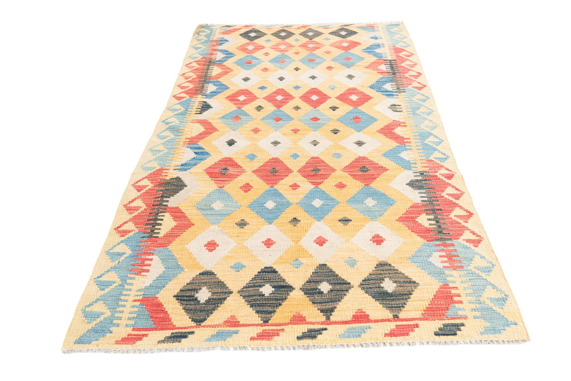 3' 5 x 6' 6 Hand Woven Kilim Maymana Wool Rug