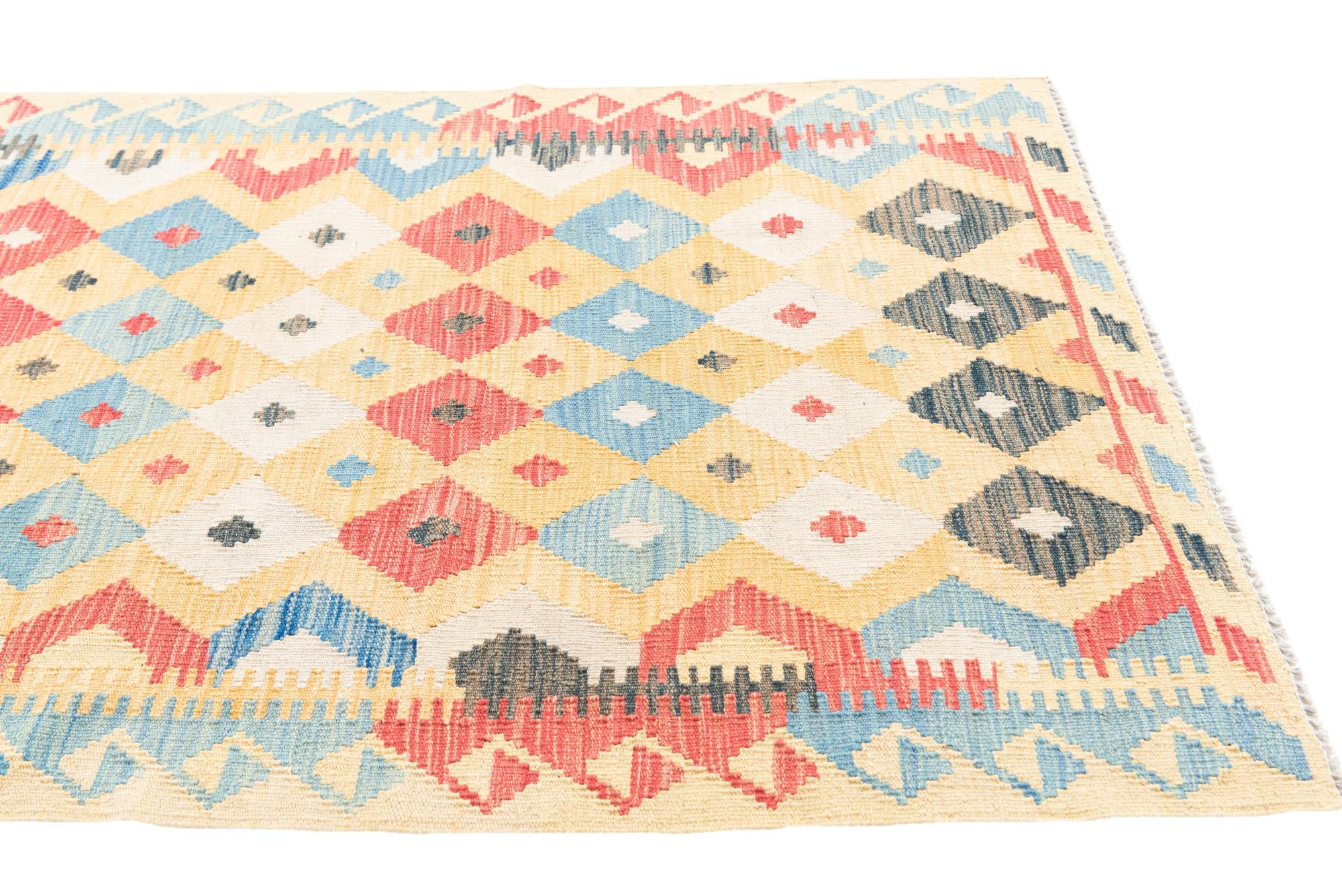 3' 5 x 6' 6 Hand Woven Kilim Maymana Wool Rug