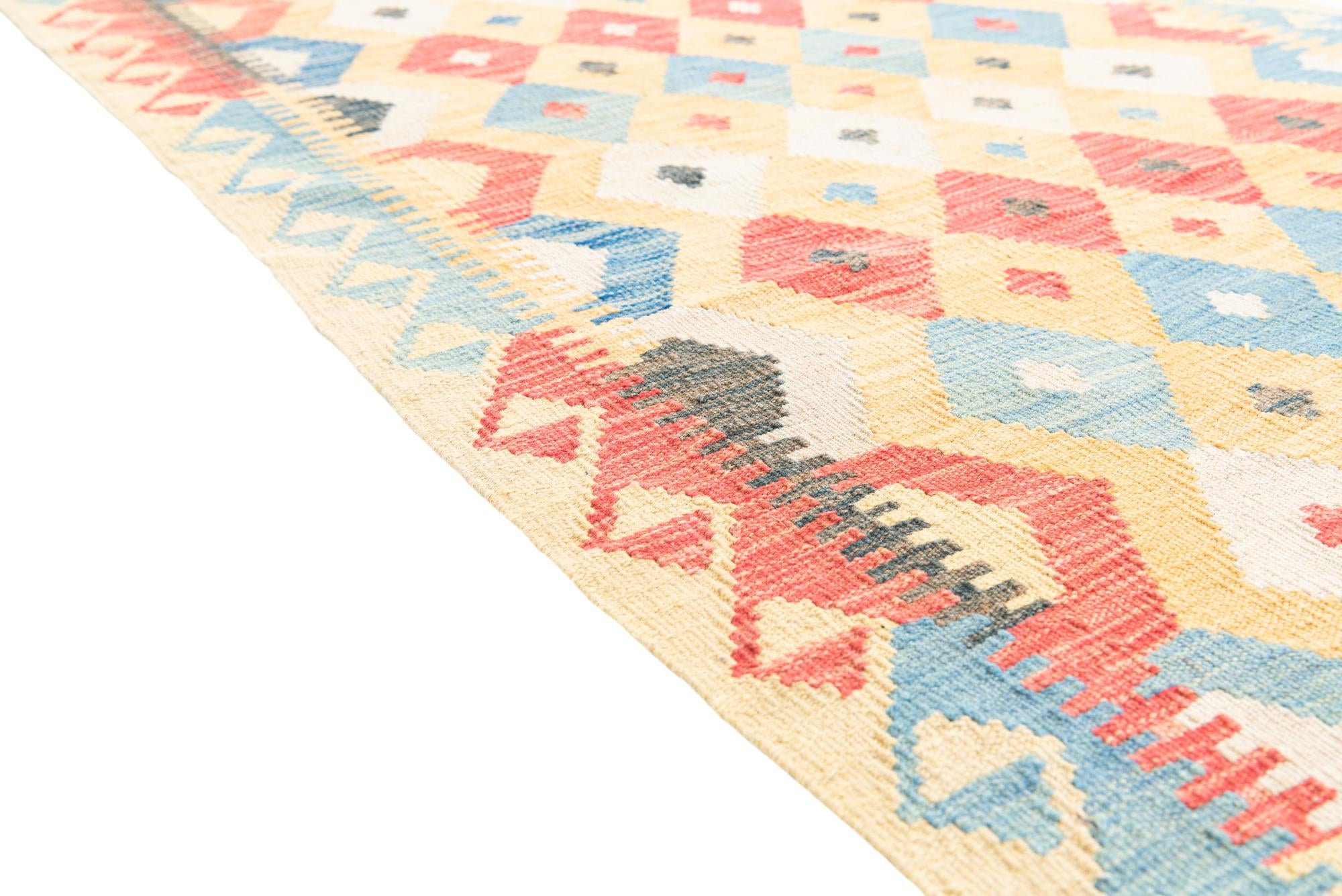 3' 5 x 6' 6 Hand Woven Kilim Maymana Wool Rug