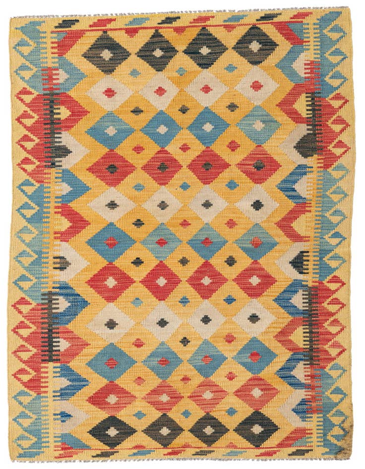 Detail image of 3' 5 x 6' 6 Hand Woven Kilim Maymana Wool Rug
