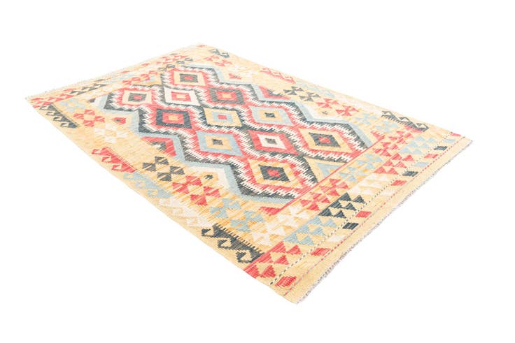 Detail image of 4' 2 x 6' 2 Hand Woven Kilim Maymana Wool Rug