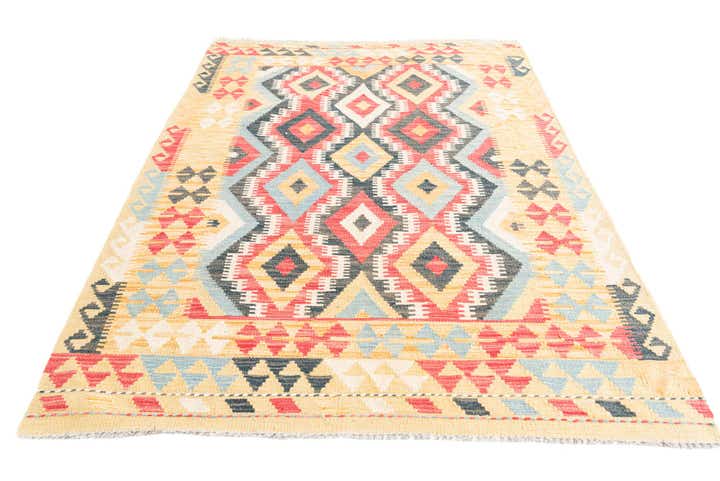 4' 2 x 6' 2 Hand Woven Kilim Maymana Wool Rug