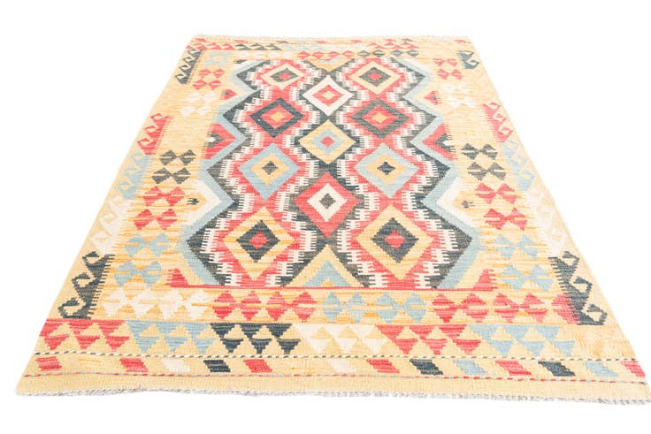 Detail image of 4' 2 x 6' 2 Hand Woven Kilim Maymana Wool Rug