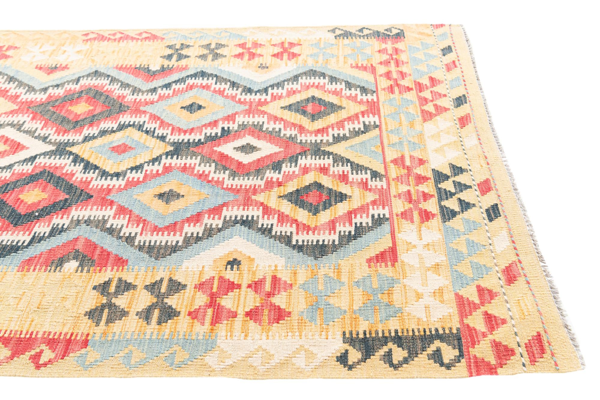 4' 2 x 6' 2 Hand Woven Kilim Maymana Wool Rug