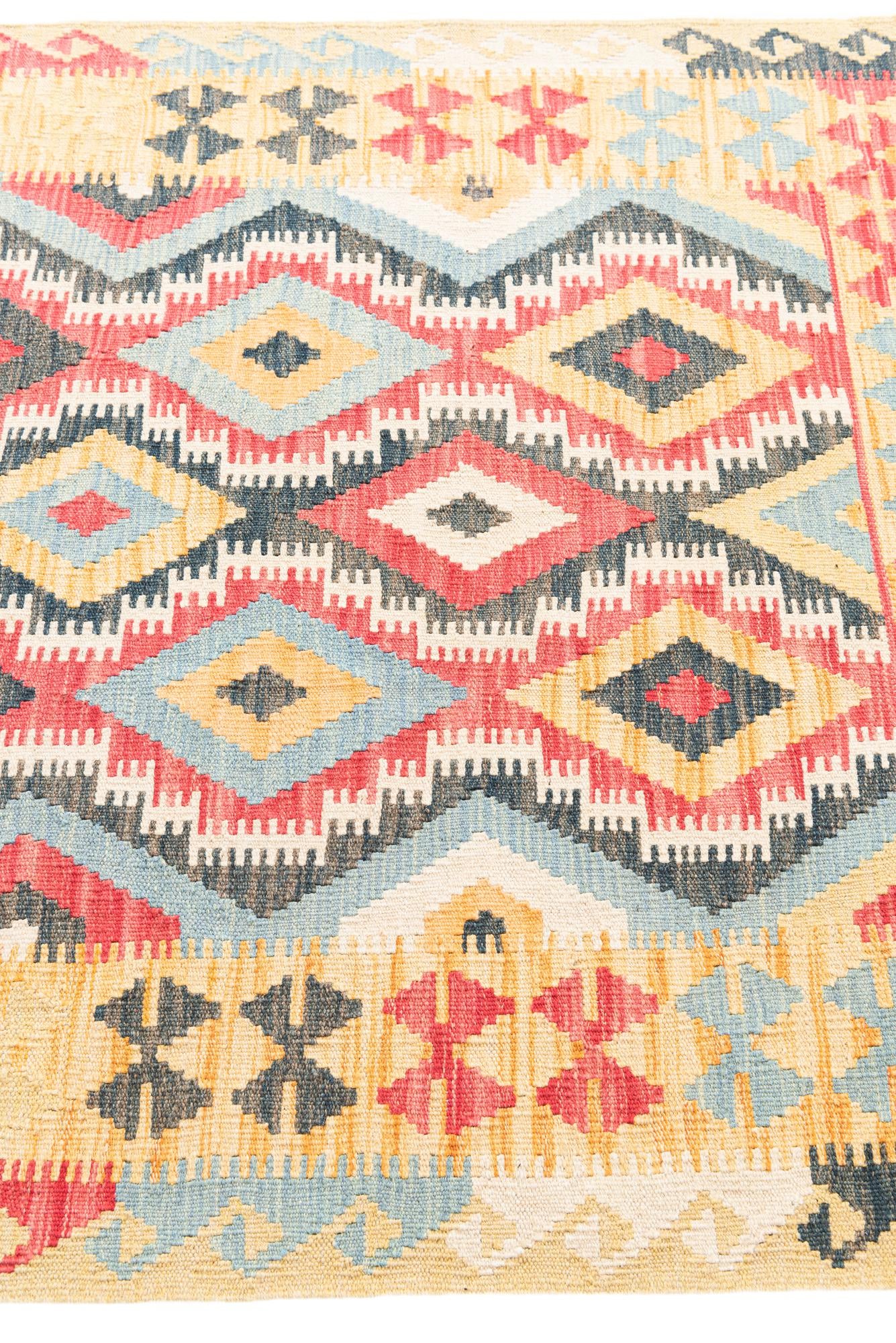 4' 2 x 6' 2 Hand Woven Kilim Maymana Wool Rug