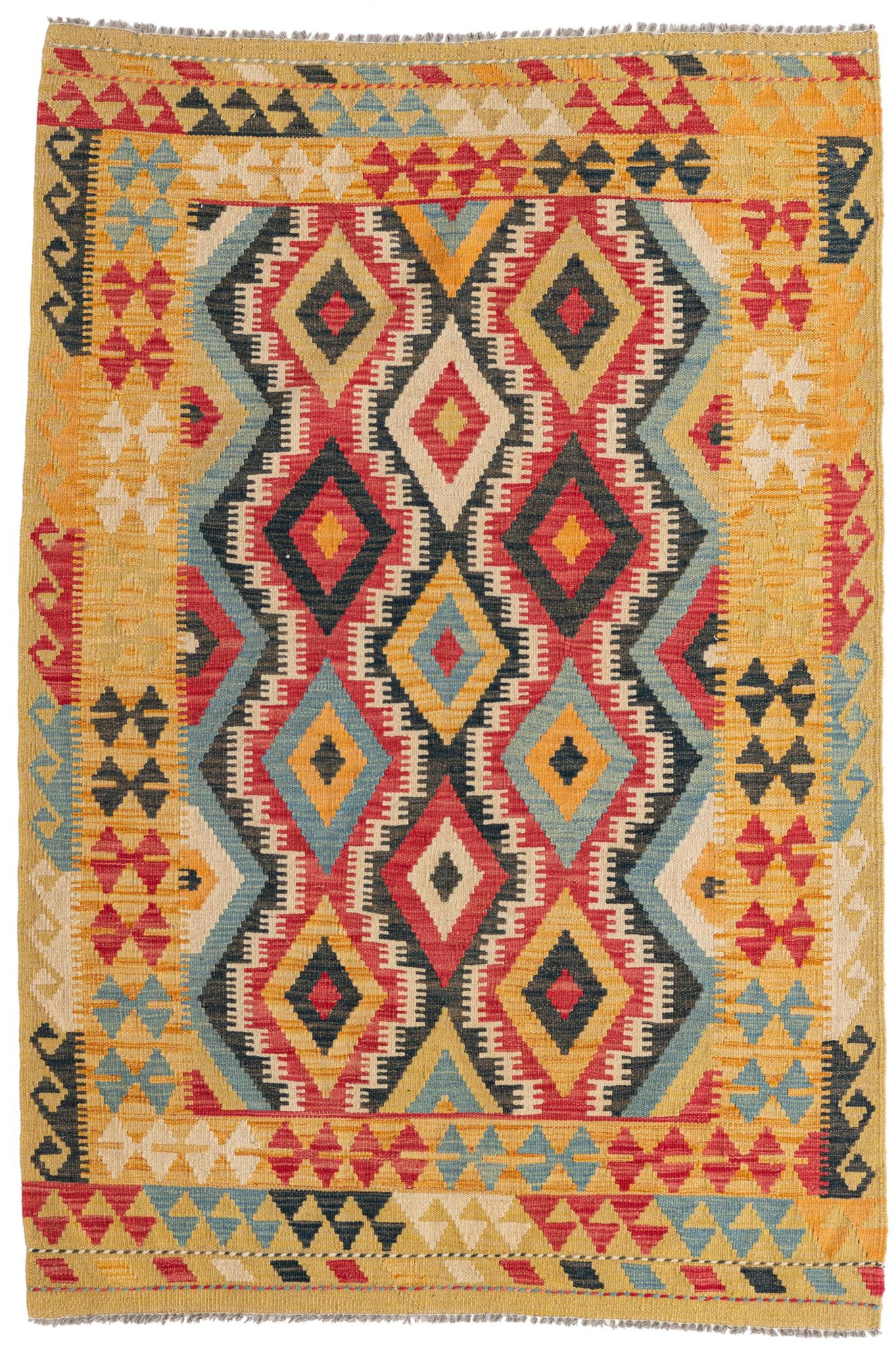 4' 2 x 6' 2 Hand Woven Kilim Maymana Wool Rug