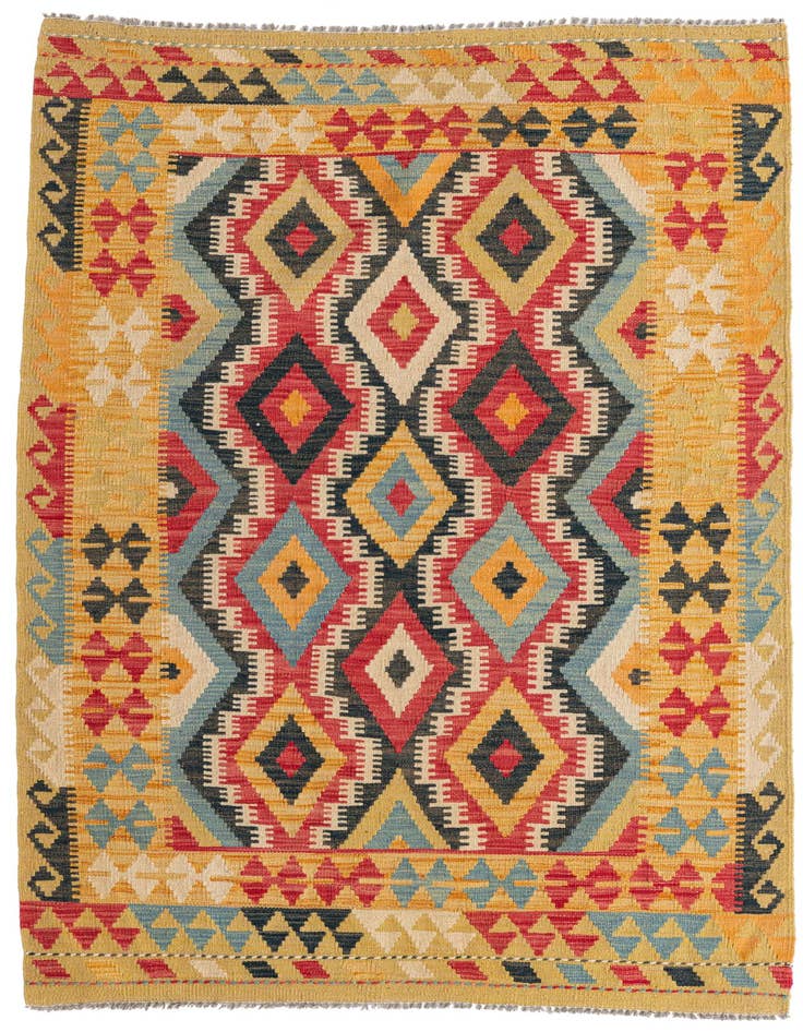 Detail image of 4' 2 x 6' 2 Hand Woven Kilim Maymana Wool Rug