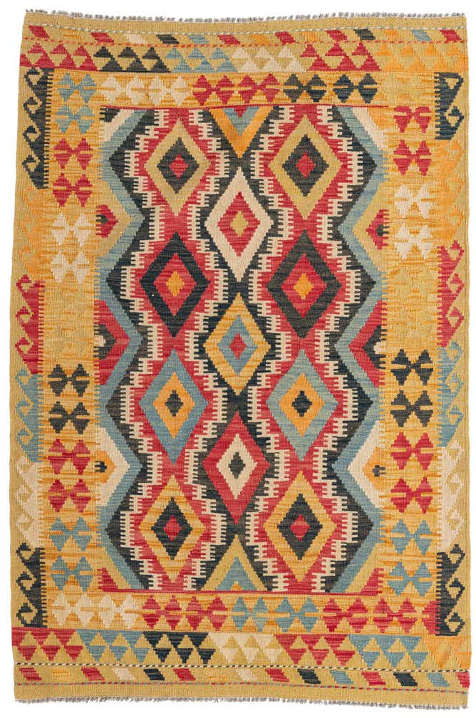 4' 2 x 6' 2 Hand Woven Kilim Maymana Wool Rug