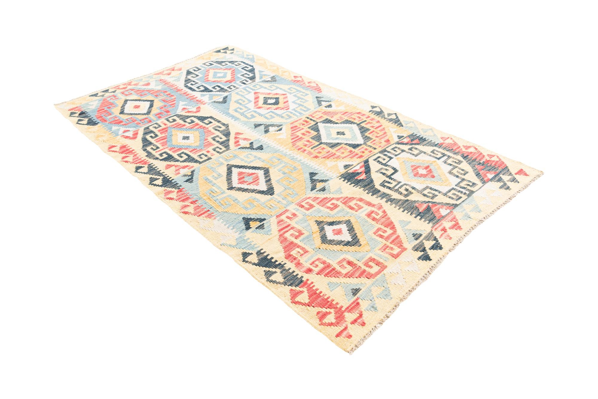 3' 5 x 5' 9 Hand Woven Kilim Maymana Wool Rug