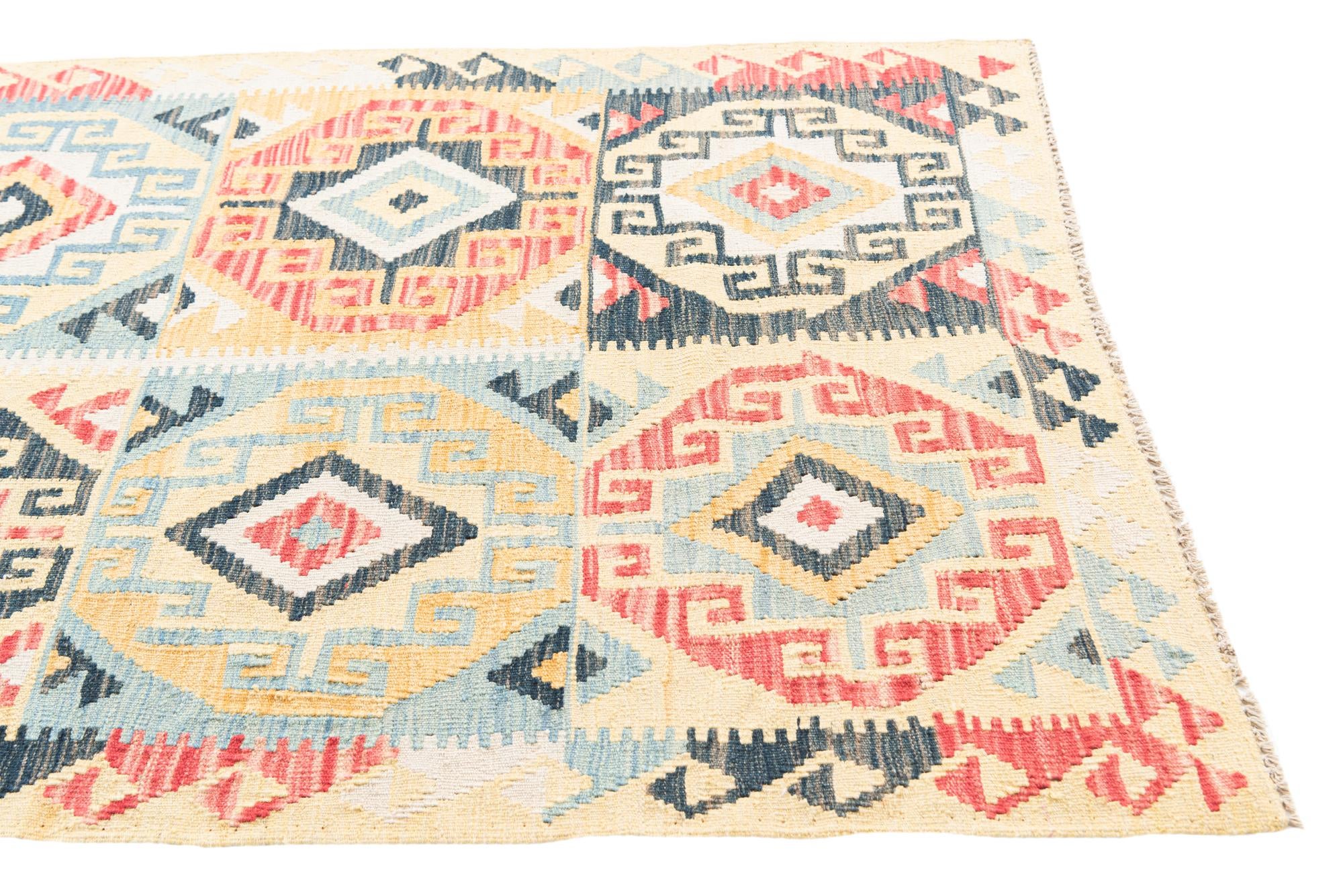 3' 5 x 5' 9 Hand Woven Kilim Maymana Wool Rug
