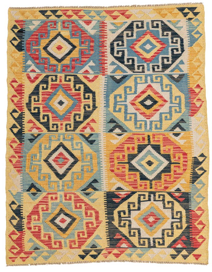 Detail image of 3' 5 x 5' 9 Hand Woven Kilim Maymana Wool Rug