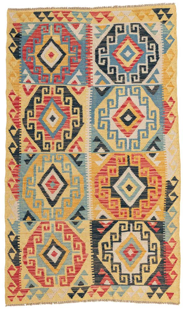 3' 5 x 5' 9 Hand Woven Kilim Maymana Wool Rug