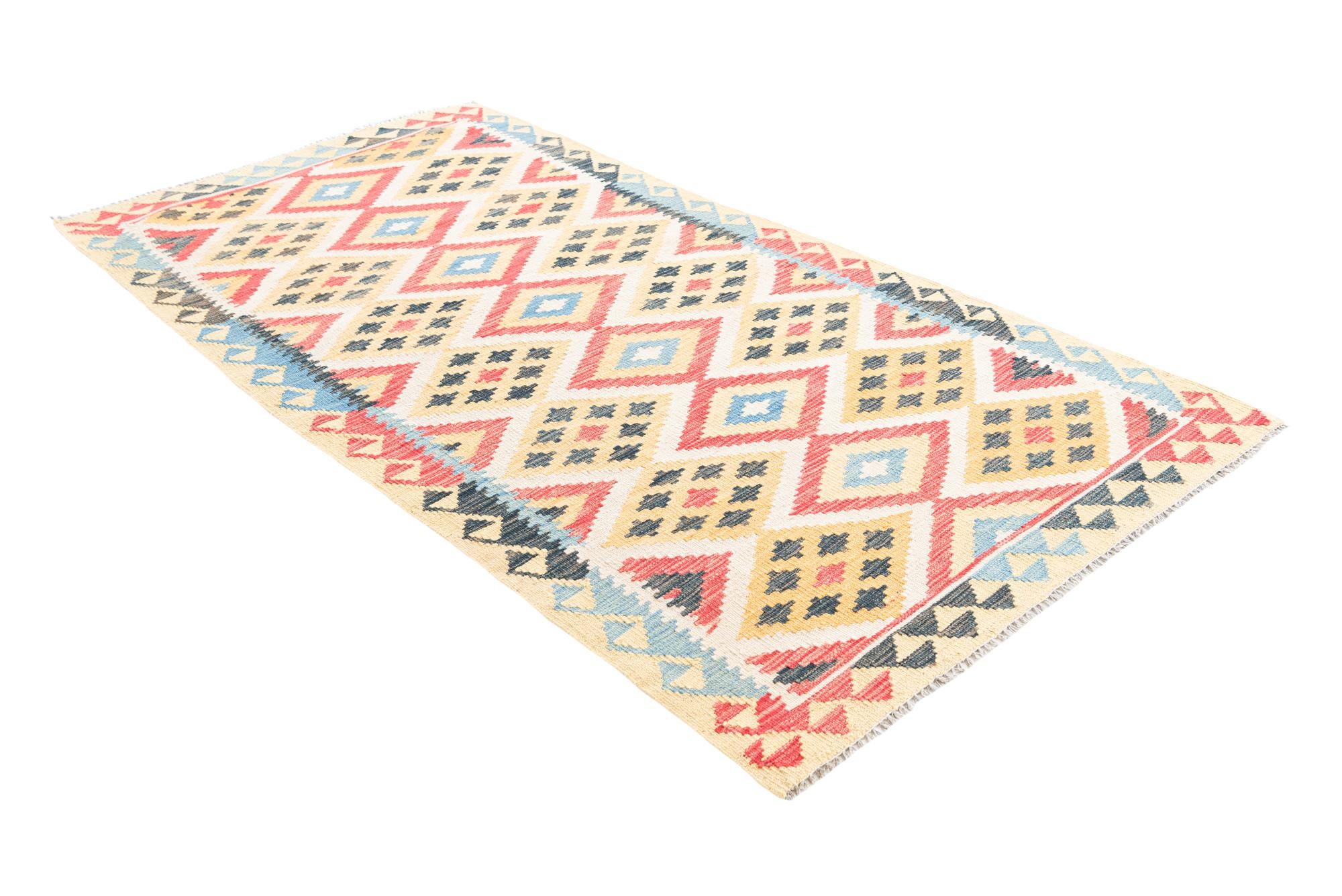 3' 8 x 6' 9 Hand Woven Kilim Maymana Wool Rug