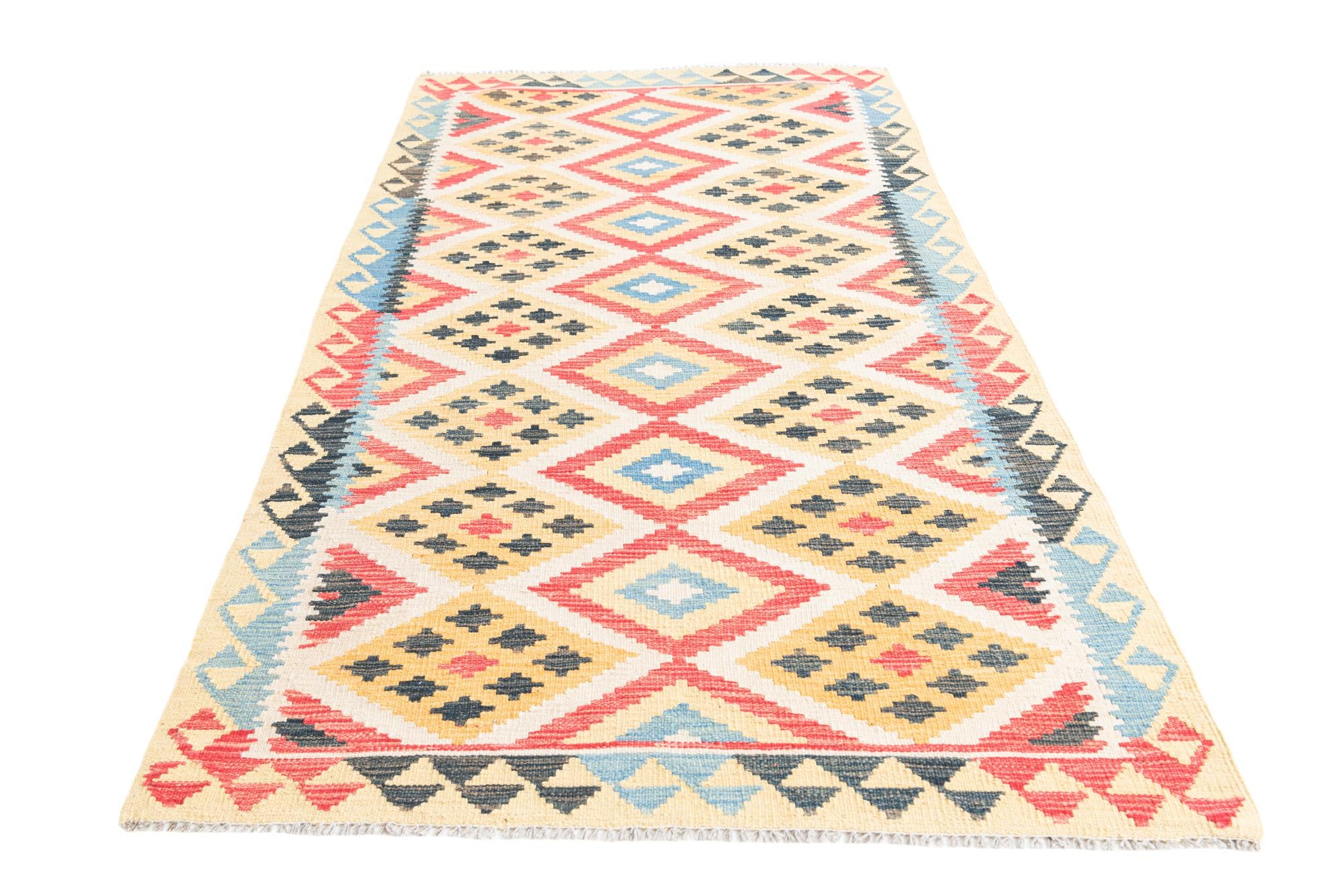 3' 8 x 6' 9 Hand Woven Kilim Maymana Wool Rug