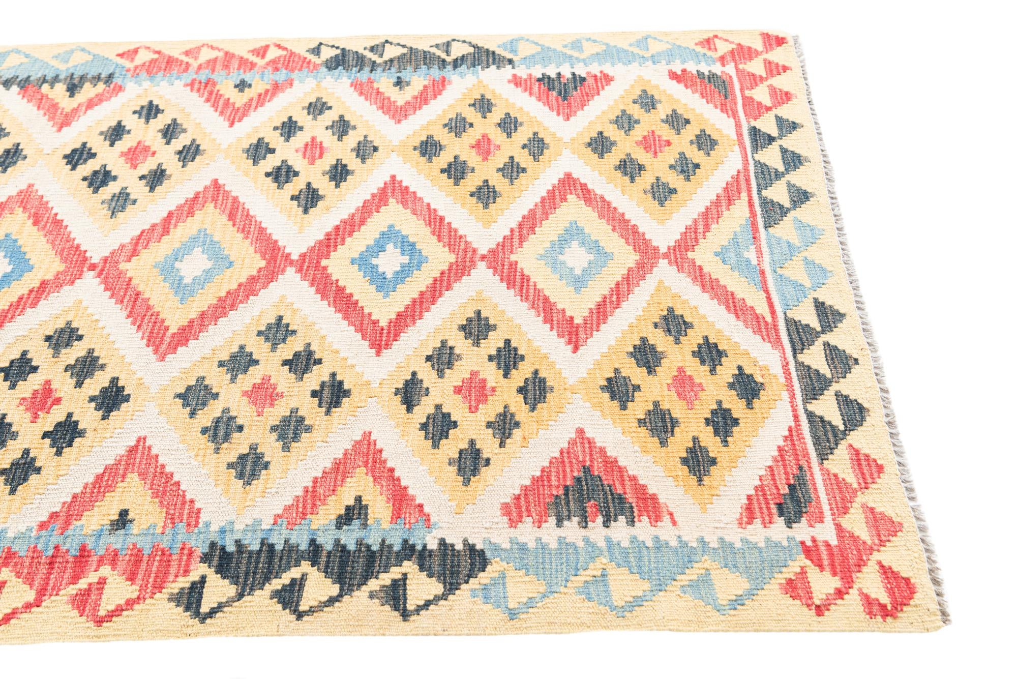 3' 8 x 6' 9 Hand Woven Kilim Maymana Wool Rug