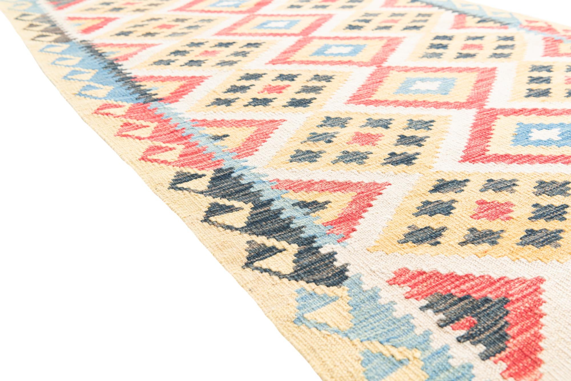 3' 8 x 6' 9 Hand Woven Kilim Maymana Wool Rug