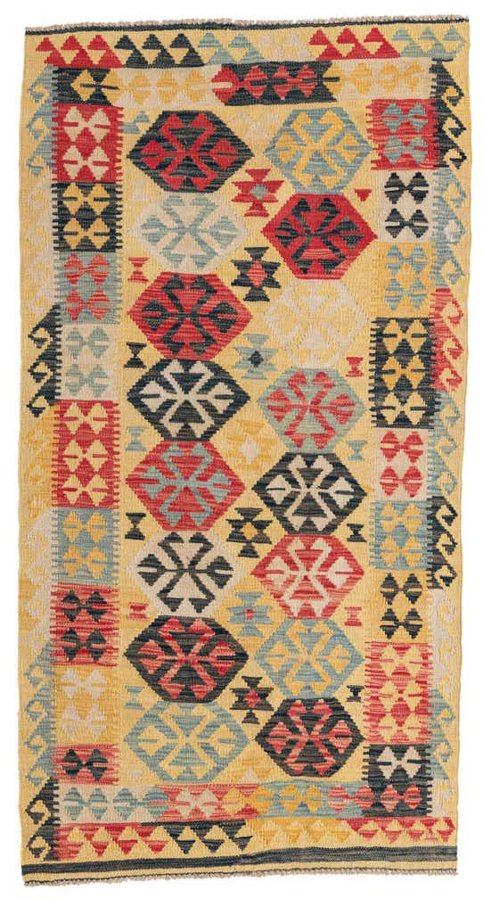 3' 4 x 6' 4 Hand Woven Kilim Maymana Wool Rug