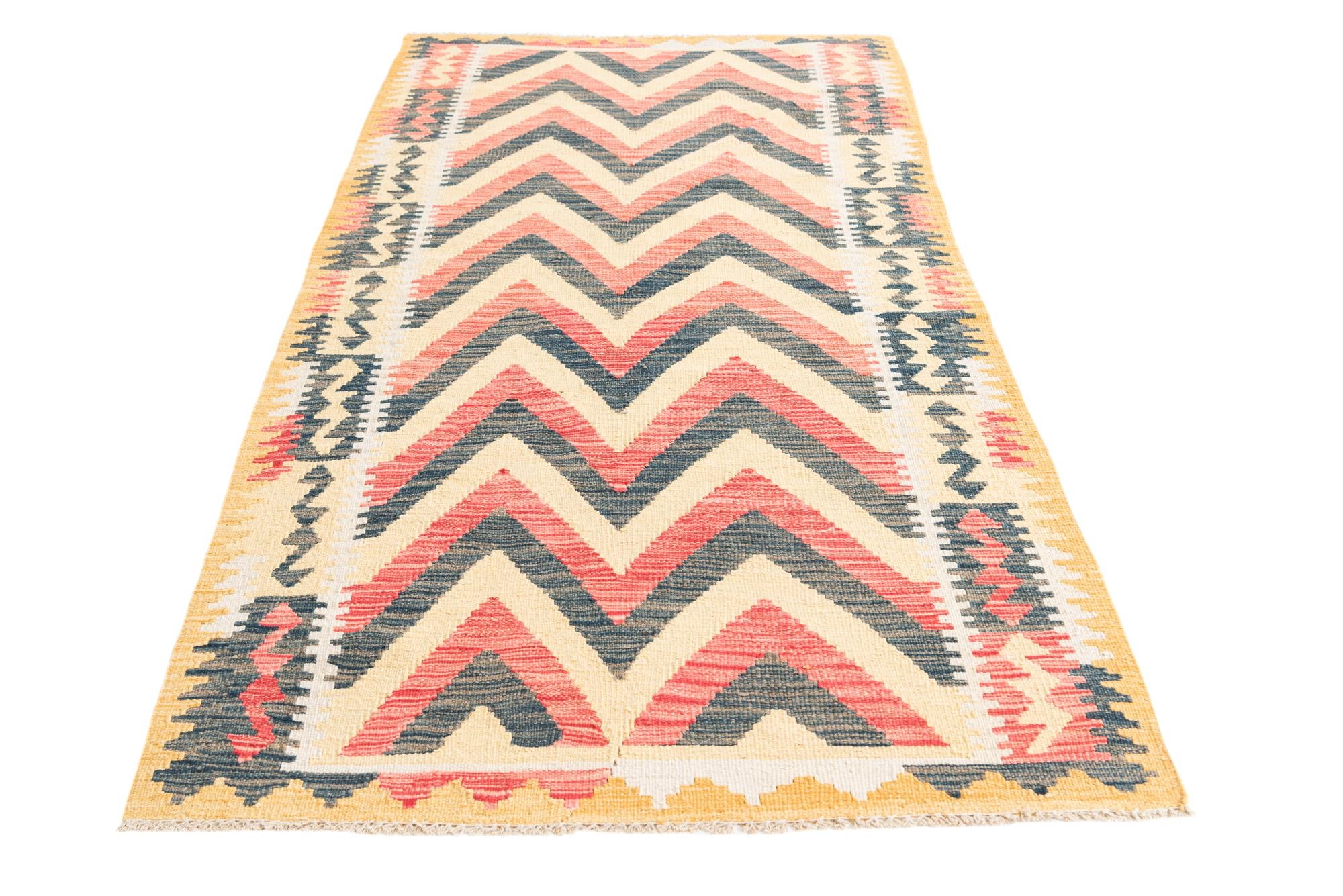 3' 7 x 6' 6 Hand Woven Kilim Maymana Wool Rug