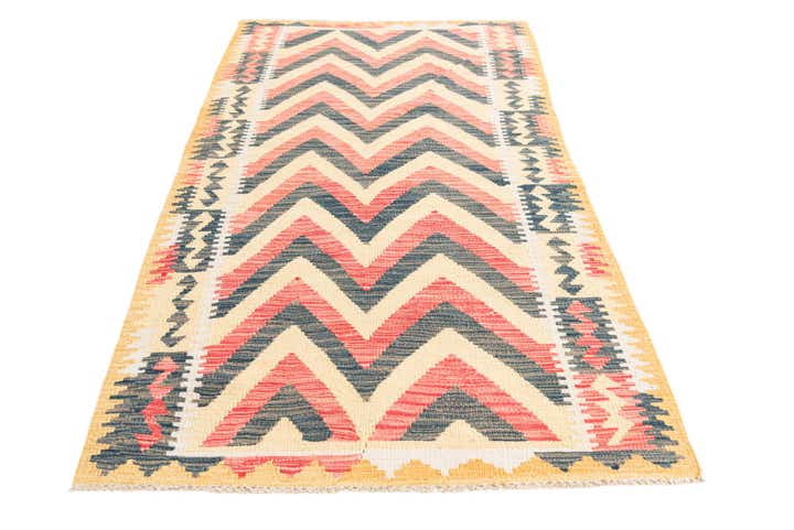 3' 7 x 6' 6 Hand Woven Kilim Maymana Wool Rug