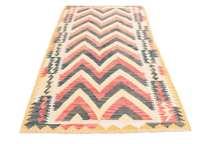 Detail image of 3' 7 x 6' 6 Hand Woven Kilim Maymana Wool Rug