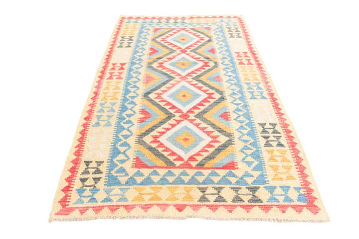 3' 7 x 6' 6 Hand Woven Kilim Maymana Wool Rug